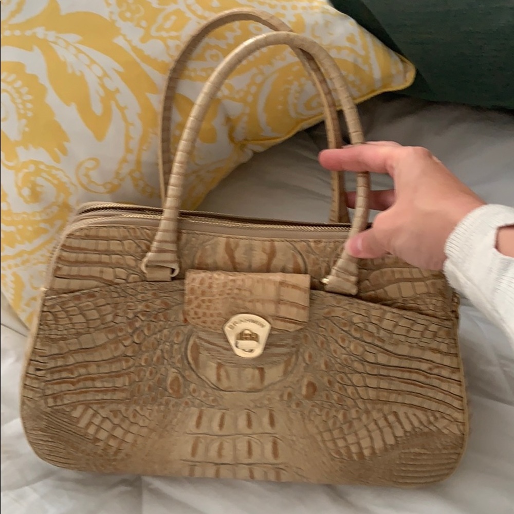 Classic Brahmin cream embossed satchel bag